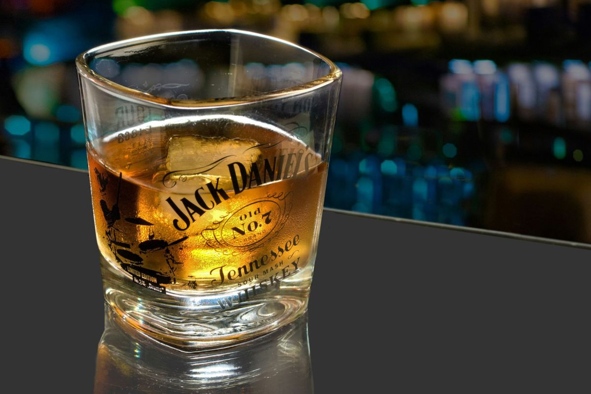 Jack Daniel's Tennessee Whiskey in square branded tumbler